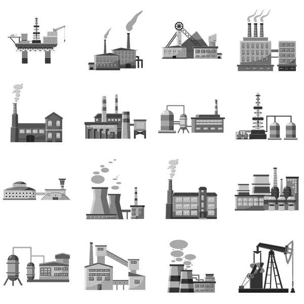 Factory icons set, gray monochrome style — Stock Vector
