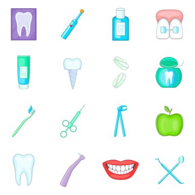 Diş hekimi Icons set, karikatür tarzı