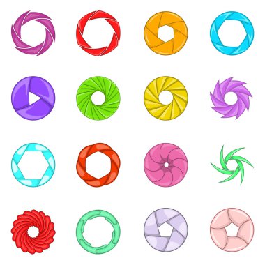 Fotoğraf diyafram Icons set, karikatür tarzı