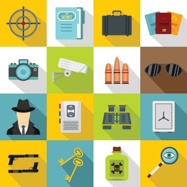 Casus araçları Icons set, düz stil