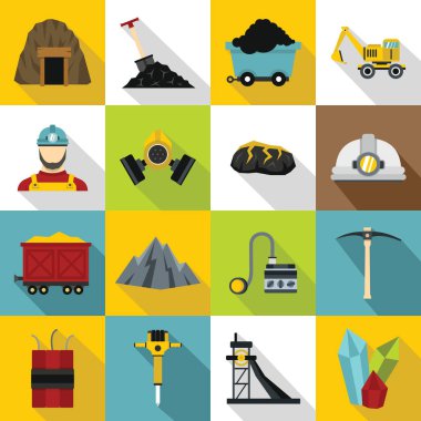 Madenci Icons set, düz stil