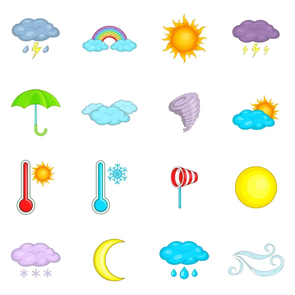 Wetter-Ikonen gesetzt, Cartoon-Stil — Stockvektor