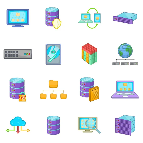 Ensemble d'icônes de la base de données, style dessin animé — Image vectorielle
