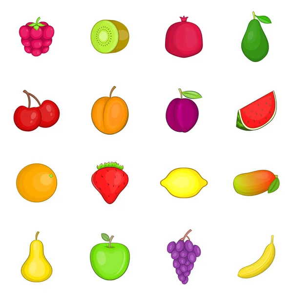 Zestaw ikon owoców, stylu cartoon — Wektor stockowy