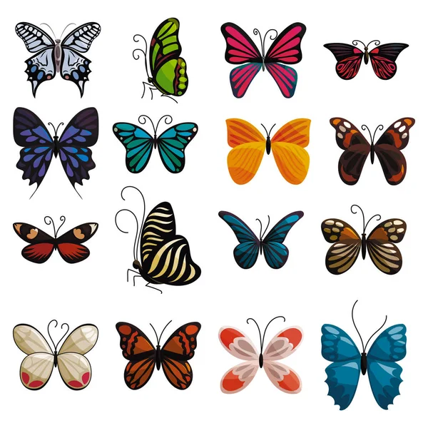 Conjunto de iconos de mariposa, estilo de dibujos animados — Vector de stock