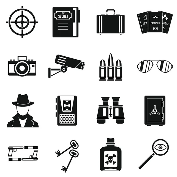 Spion-Tools Icons Set, einfacher Stil — Stockvektor