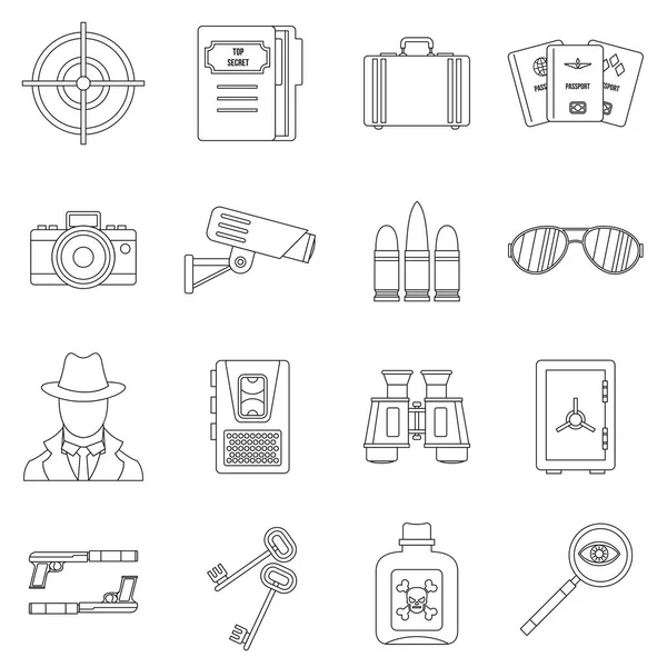 Conjunto de iconos de herramientas espía, estilo de esquema — Vector de stock