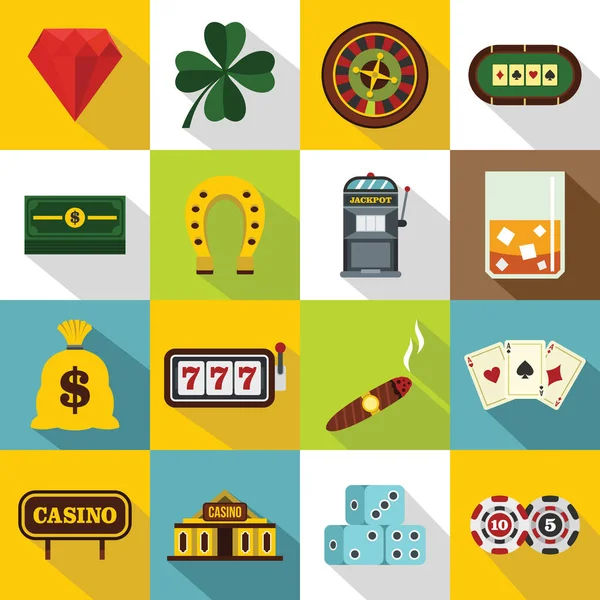 Conjunto de iconos de casino, estilo plano — Archivo Imágenes Vectoriales