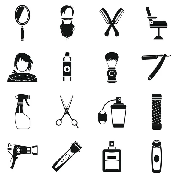 Kappers iconen set, eenvoudige stijl — Stockvector