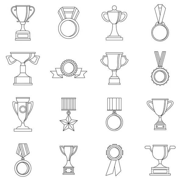 Trophy icons set, outline style — Stock Vector