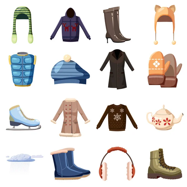 Zimní oblečení ikony nastavit, kreslený styl — Stockový vektor