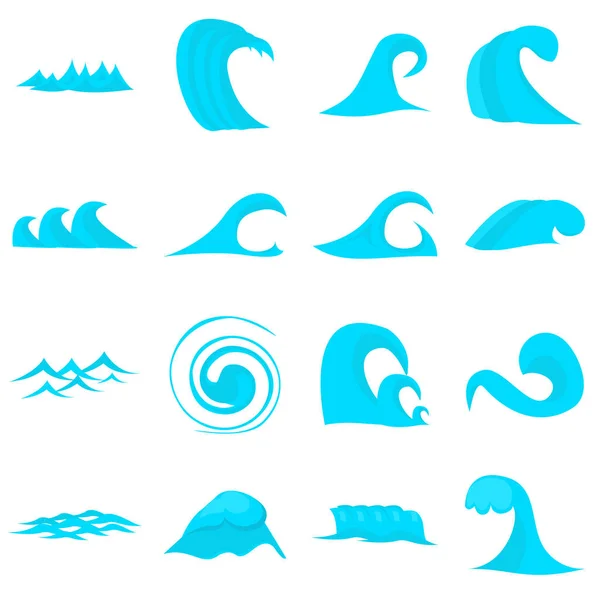 Ensemble d'icônes de vagues, style plat — Image vectorielle
