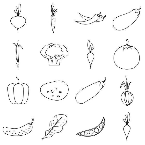 Vegetables icons set, outline style