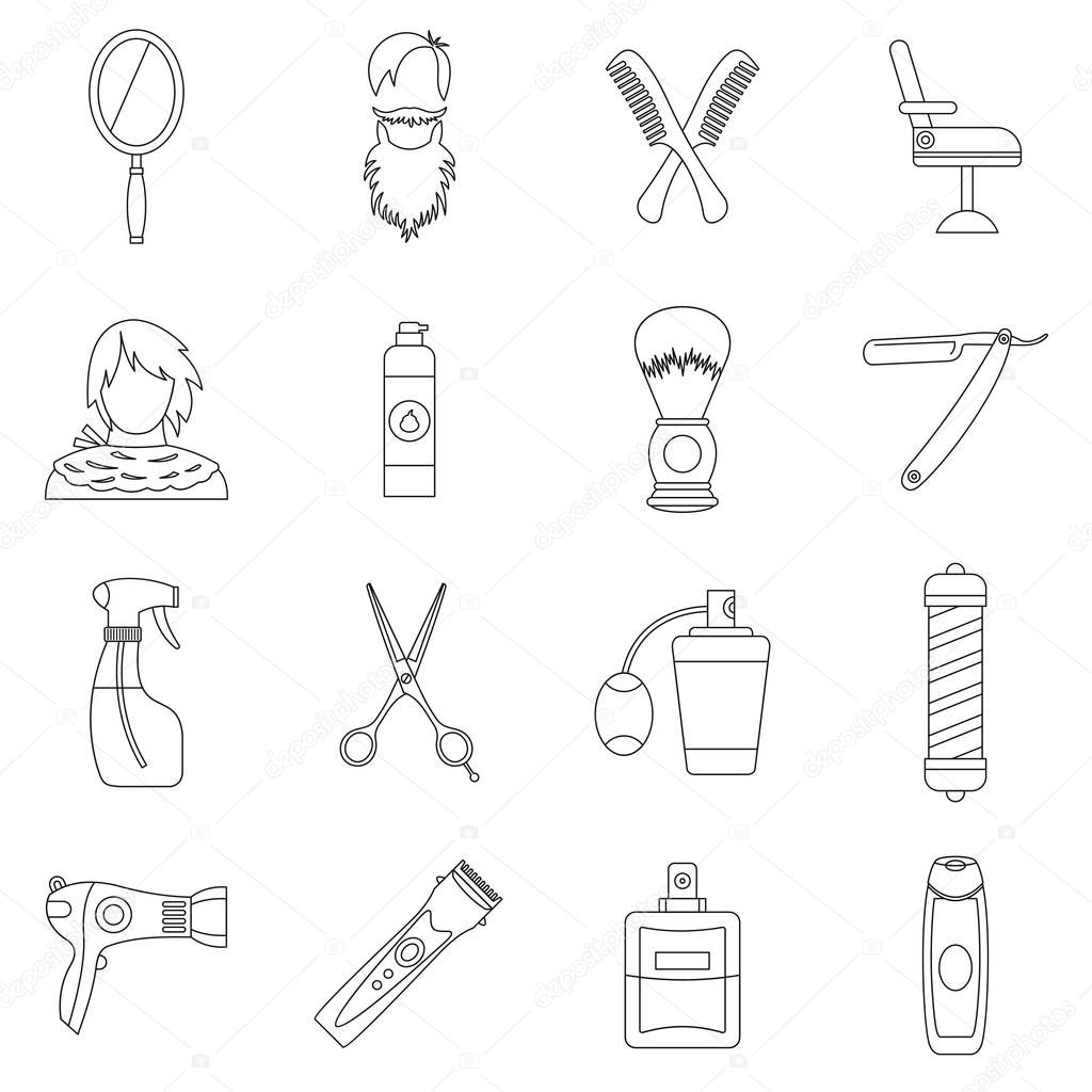Hairdressing icons set, outline style