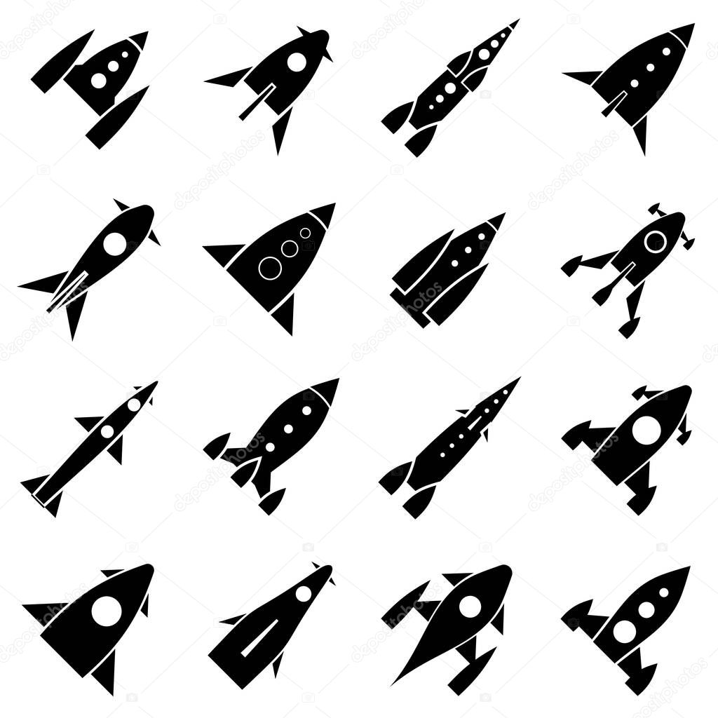 Rocket launch icons set, simple style