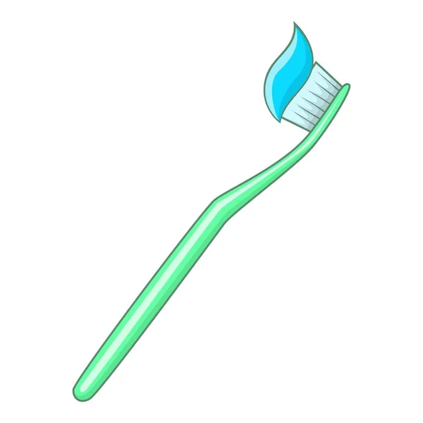 Toothbrush and toothpaste icon, cartoon style — Stock Vector
