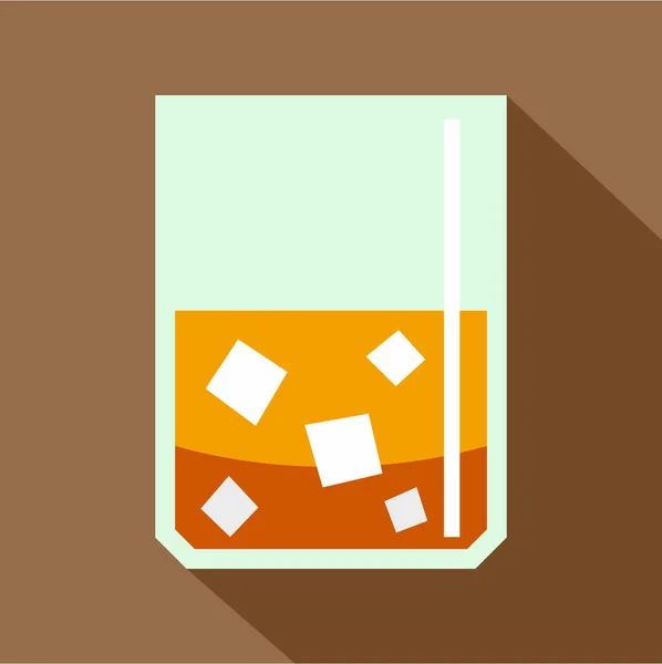 Glass of scotch whiskey and ice icon, flat style — Stock Vector