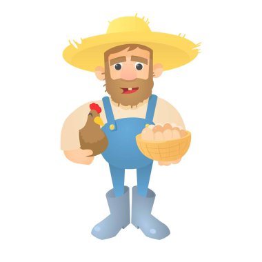 Tavuk ve yumurta simgesi, düz stil ile çiftçi