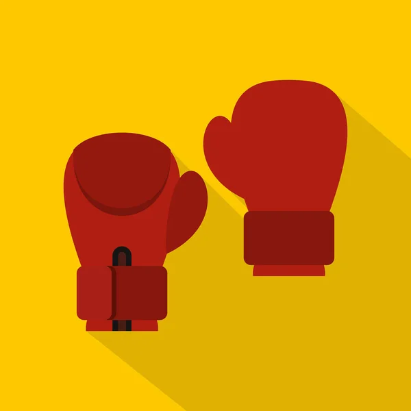 Red boxing gloves icon, flat style — Stock Vector