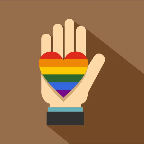 Hand holding heart of LGBT icon, flat style — Stock Vector
