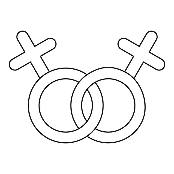 Lesbienne signe d'amour icône, style contour — Image vectorielle