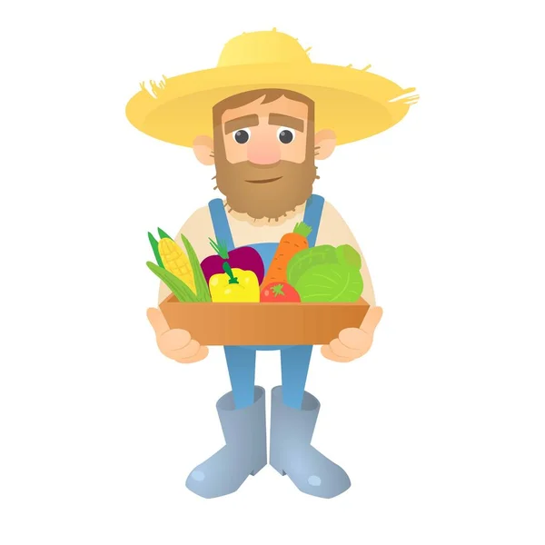 Agricultor con icono de verduras, estilo plano — Archivo Imágenes Vectoriales
