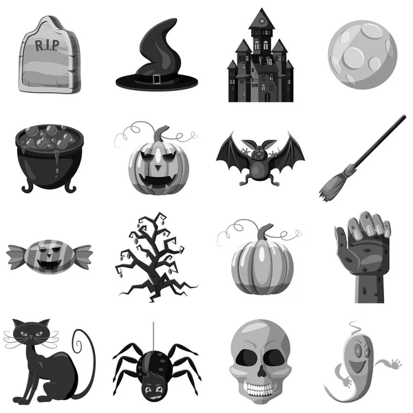 Ensemble d'icônes Halloween, style monochrome gris — Image vectorielle
