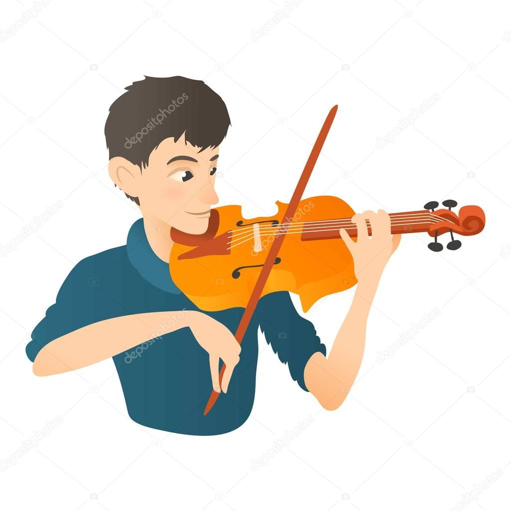 Man plays on violin icon, flat style
