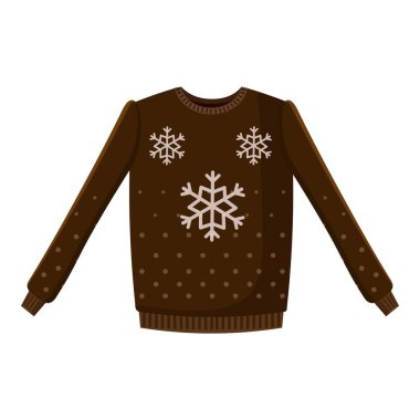 Kar taneleri simgesi, karikatür tarzı ile kahverengi süveter