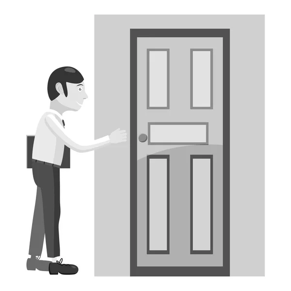 Hombre de negocios abre el icono de la puerta, gris estilo monocromo — Archivo Imágenes Vectoriales