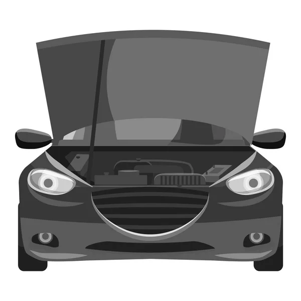 Carro com ícone de capuz aberto, estilo monocromático cinza — Vetor de Stock