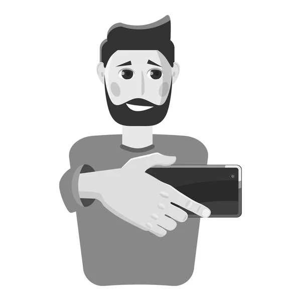 Homme faisant icône selfie, gris style monochrome — Image vectorielle