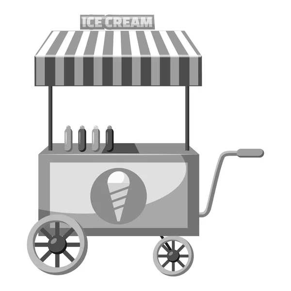 Carro con icono de helado, estilo gris monocromo — Vector de stock