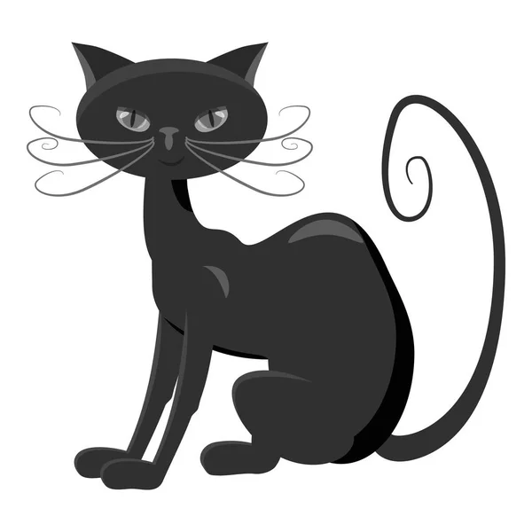 黒猫アイコン、灰色のモノクロ スタイル — ストックベクタ
