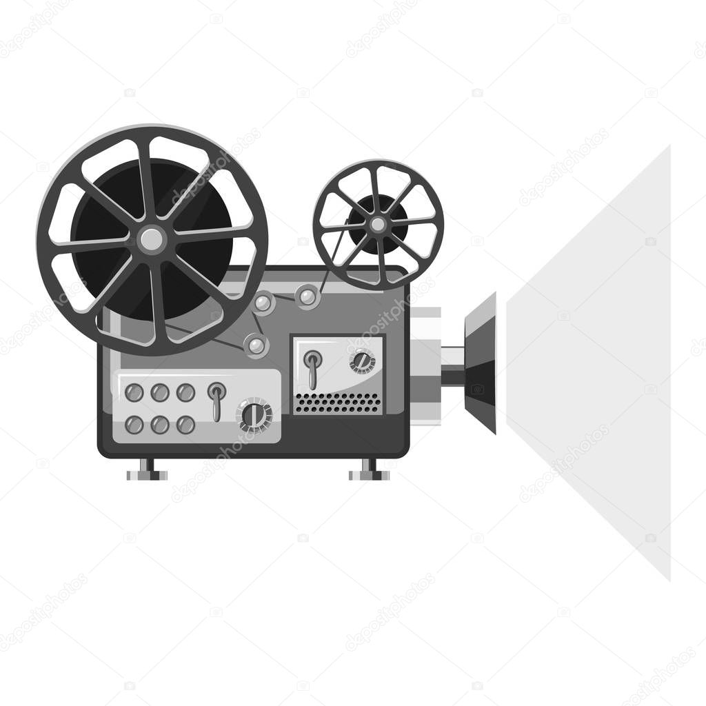 Retro movie projector icon, gray monochrome style