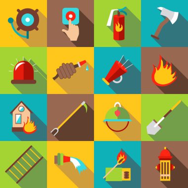 Yangınla mücadele Icons set, düz stil