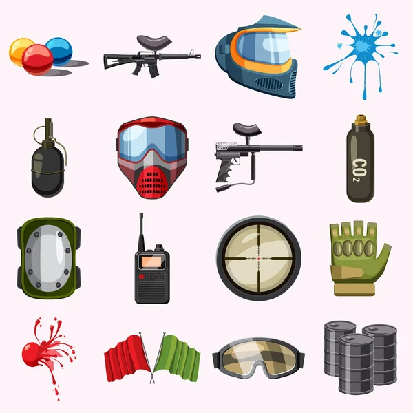 Paintball Icons Set, Cartoon-Stil — Stockvektor