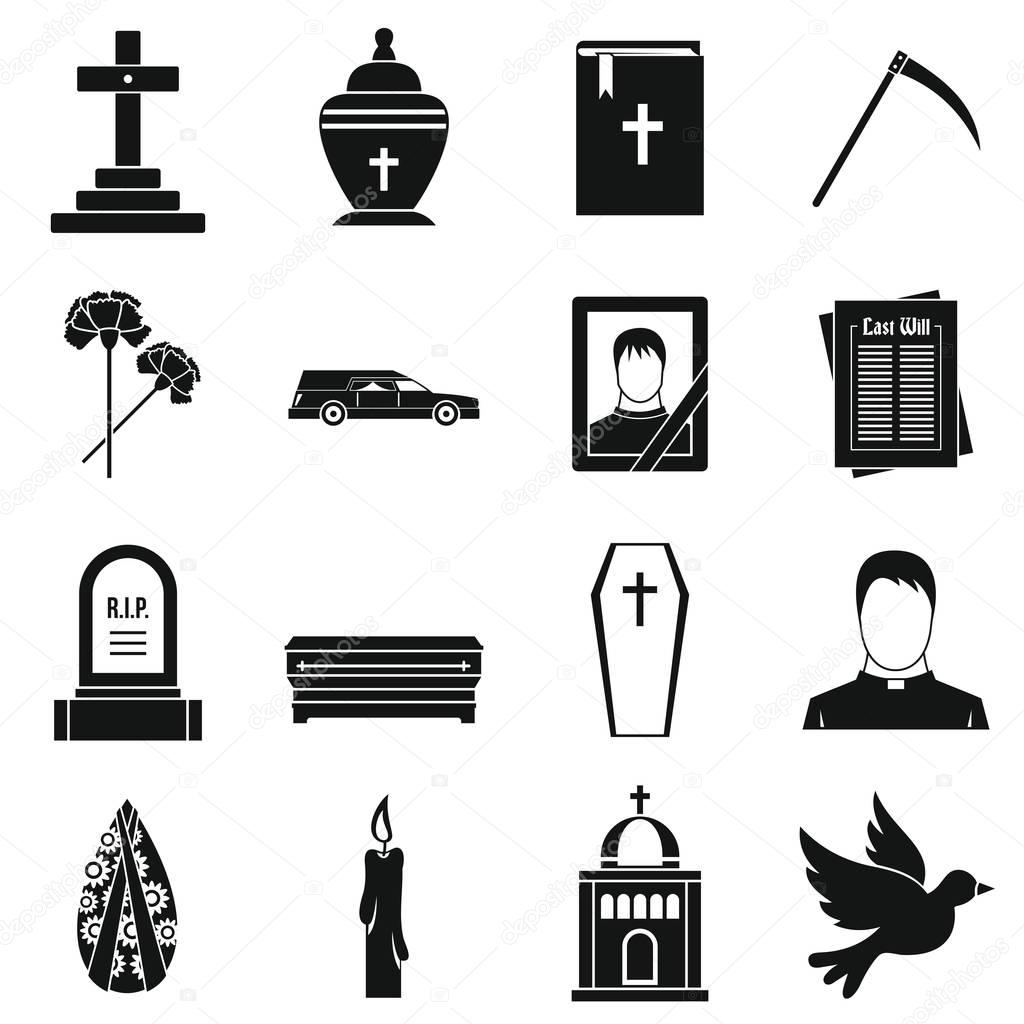 Funeral icons set, simple style