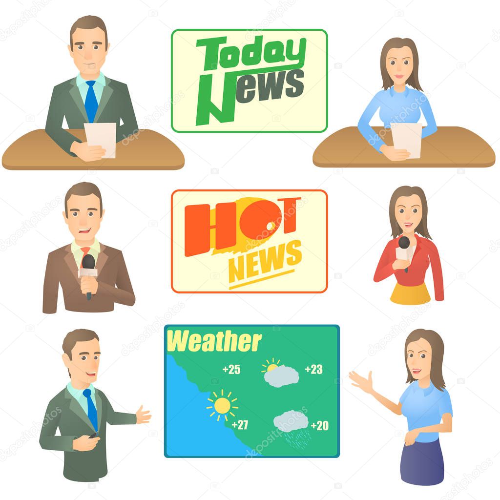 News presenter concept set, cartoon style