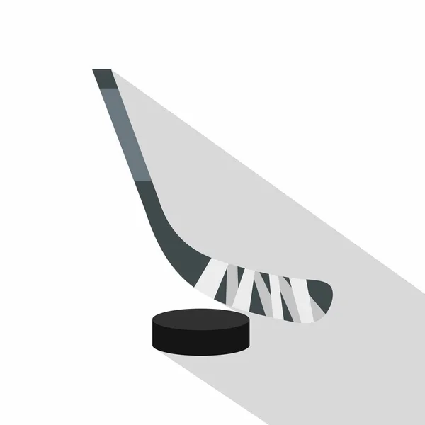 Hockeyschläger und Puck-Ikone, flach — Stockvektor
