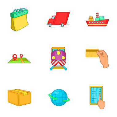 Sevk irsaliyesi Icons set, karikatür tarzı