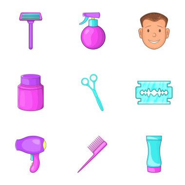 Kuaför Icons set, karikatür tarzı