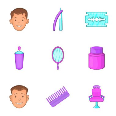 Icons set, karikatür tarzı saç kesme