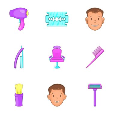 Saç modeli Icons set, karikatür tarzı