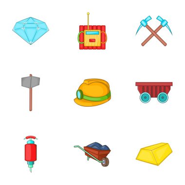 Faaliyetleri Icons set madencilik, karikatür tarzı