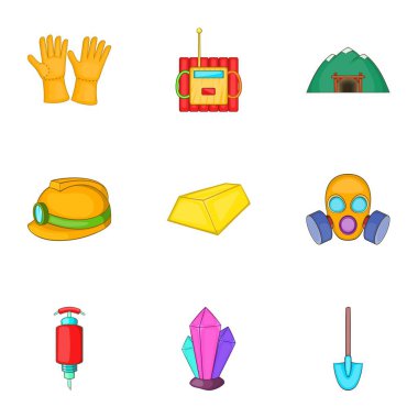 Kömür Icons set, karikatür tarzı