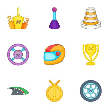 Aksesuarlar Icons set yarış, karikatür tarzı