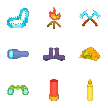 Kamp Icons set, karikatür tarzı