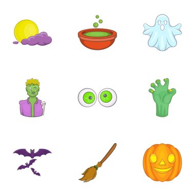 Tüm akşam Icons set, karikatür tarzı toplantı salonu