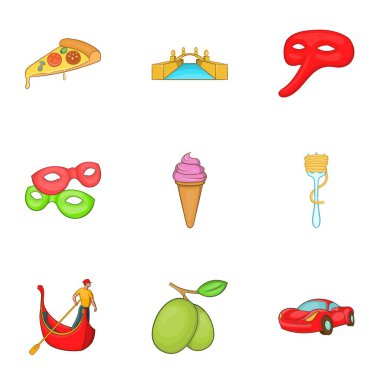 İtalya Icons set, karikatür tarzı